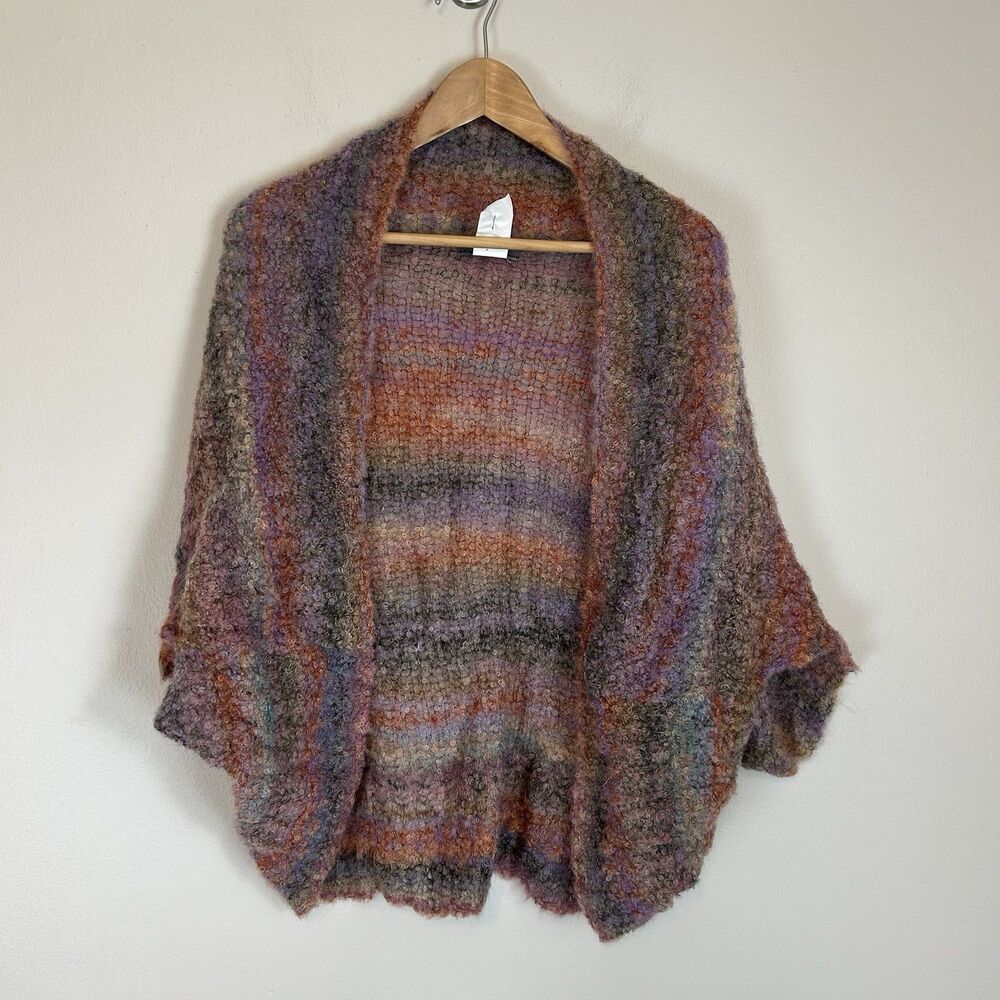 Vintage S Cardigan Wool Mohair Rainbow Hippie Bohemian Shrug Oversized XS Boho